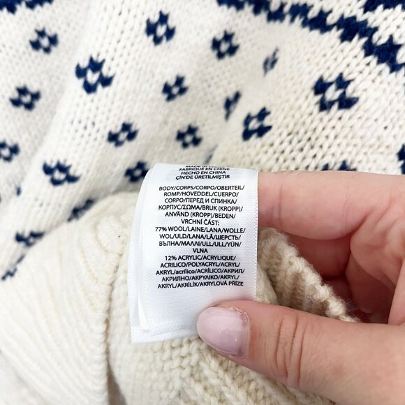 X Polo Ralph Lauren Women's Rolled Turtleneck Jumper White Blue Fair Isle - Picture 6 of 9